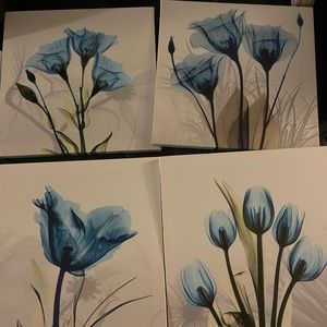 Blue flower tiles on white canvas
